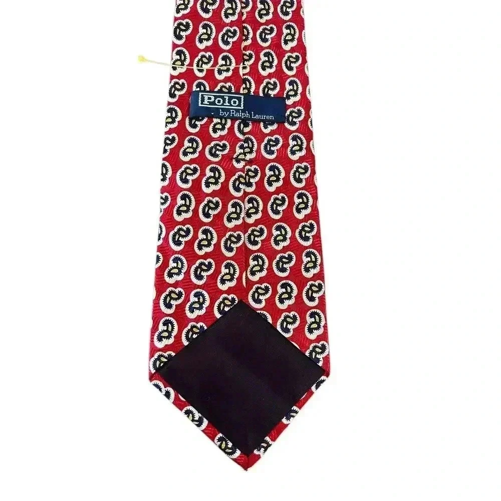 Polo By Ralph Lauren Silk Necktie Red With Blue 0range Beige Design 3 3/4” X 50”